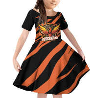 Custom Hyderabad 2025 Cricket Sunrisers Family Matching Off Shoulder Short Dress and Hawaiian Shirt Orange Army Play With Fire