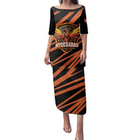Custom Hyderabad 2025 Cricket Sunrisers Family Matching Puletasi and Hawaiian Shirt Orange Army Play With Fire