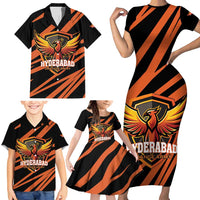 Custom Hyderabad 2025 Cricket Sunrisers Family Matching Short Sleeve Bodycon Dress and Hawaiian Shirt Orange Army Play With Fire