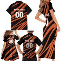 Custom Hyderabad 2025 Cricket Sunrisers Family Matching Short Sleeve Bodycon Dress and Hawaiian Shirt Orange Army Play With Fire