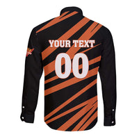 Custom Hyderabad 2025 Cricket Sunrisers Long Sleeve Button Shirt Orange Army Play With Fire