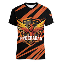 Custom Hyderabad 2025 Cricket Sunrisers Women V-Neck T-Shirt Orange Army Play With Fire