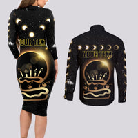 Personalized Total Solar Eclipse 2024 Couples Matching Long Sleeve Bodycon Dress and Long Sleeve Button Shirt My Birthday Present From The Universe - Wonder Print Shop