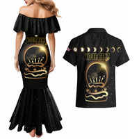 Personalized Total Solar Eclipse 2024 Couples Matching Mermaid Dress and Hawaiian Shirt My Birthday Present From The Universe - Wonder Print Shop