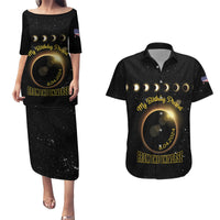 Personalized Total Solar Eclipse 2024 Couples Matching Puletasi and Hawaiian Shirt My Birthday Present From The Universe - Wonder Print Shop