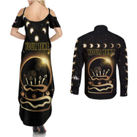 Personalized Total Solar Eclipse 2024 Couples Matching Summer Maxi Dress and Long Sleeve Button Shirt My Birthday Present From The Universe - Wonder Print Shop
