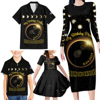 Personalized Total Solar Eclipse 2024 Family Matching Long Sleeve Bodycon Dress and Hawaiian Shirt My Birthday Present From The Universe - Wonder Print Shop