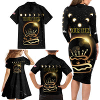 Personalized Total Solar Eclipse 2024 Family Matching Long Sleeve Bodycon Dress and Hawaiian Shirt My Birthday Present From The Universe - Wonder Print Shop