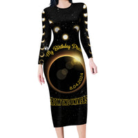 Personalized Total Solar Eclipse 2024 Family Matching Long Sleeve Bodycon Dress and Hawaiian Shirt My Birthday Present From The Universe - Wonder Print Shop