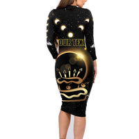 Personalized Total Solar Eclipse 2024 Family Matching Long Sleeve Bodycon Dress and Hawaiian Shirt My Birthday Present From The Universe - Wonder Print Shop