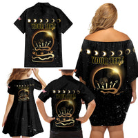 Personalized Total Solar Eclipse 2024 Family Matching Off Shoulder Short Dress and Hawaiian Shirt My Birthday Present From The Universe - Wonder Print Shop