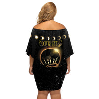 Personalized Total Solar Eclipse 2024 Off Shoulder Short Dress My Birthday Present From The Universe - Wonder Print Shop