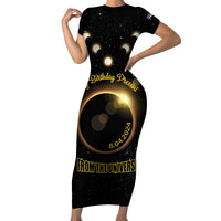 Personalized Total Solar Eclipse 2024 Short Sleeve Bodycon Dress My Birthday Present From The Universe - Wonder Print Shop
