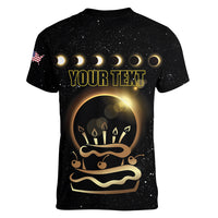 Personalized Total Solar Eclipse 2024 Women V-Neck T-Shirt My Birthday Present From The Universe - Wonder Print Shop