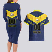 Custom Barbados Rugby Couples Matching Long Sleeve Bodycon Dress and Hawaiian Shirt Team Barbados Trident Go Champions