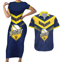 Custom Barbados Rugby Couples Matching Short Sleeve Bodycon Dress and Hawaiian Shirt Team Barbados Trident Go Champions