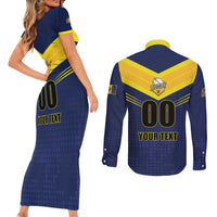 Custom Barbados Rugby Couples Matching Short Sleeve Bodycon Dress and Long Sleeve Button Shirt Team Barbados Trident Go Champions