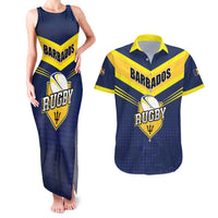 Custom Barbados Rugby Couples Matching Tank Maxi Dress and Hawaiian Shirt Team Barbados Trident Go Champions