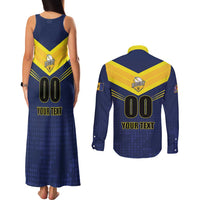 Custom Barbados Rugby Couples Matching Tank Maxi Dress and Long Sleeve Button Shirt Team Barbados Trident Go Champions