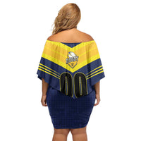 Custom Barbados Rugby Family Matching Off Shoulder Short Dress and Hawaiian Shirt Team Barbados Trident Go Champions