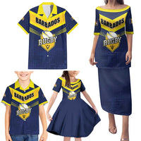 Custom Barbados Rugby Family Matching Puletasi and Hawaiian Shirt Team Barbados Trident Go Champions