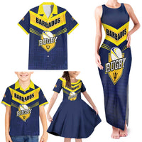 Custom Barbados Rugby Family Matching Tank Maxi Dress and Hawaiian Shirt Team Barbados Trident Go Champions