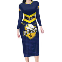 Custom Barbados Rugby Long Sleeve Bodycon Dress Team Barbados Trident Go Champions