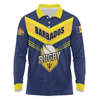 Custom Barbados Rugby Long Sleeve Polo Shirt Team Barbados Trident Go Champions