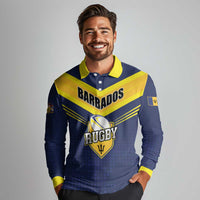 Custom Barbados Rugby Long Sleeve Polo Shirt Team Barbados Trident Go Champions