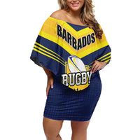 Custom Barbados Rugby Off Shoulder Short Dress Team Barbados Trident Go Champions