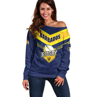 Custom Barbados Rugby Off Shoulder Sweater Team Barbados Trident Go Champions