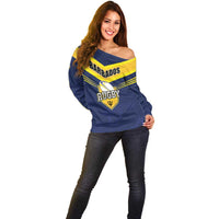 Custom Barbados Rugby Off Shoulder Sweater Team Barbados Trident Go Champions