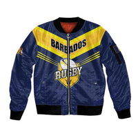 Custom Barbados Rugby Sleeve Zip Bomber Jacket Team Barbados Trident Go Champions