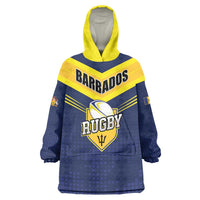 Custom Barbados Rugby Wearable Blanket Hoodie Team Barbados Trident Go Champions