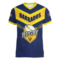 Custom Barbados Rugby Women V-Neck T-Shirt Team Barbados Trident Go Champions