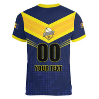 Custom Barbados Rugby Women V-Neck T-Shirt Team Barbados Trident Go Champions