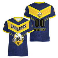 Custom Barbados Rugby Women V-Neck T-Shirt Team Barbados Trident Go Champions