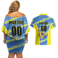 Custom US Virgin Islands Soccer Couples Matching Off Shoulder Short Dress and Hawaiian Shirt Team Dashing Eagles Come On