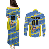 Custom US Virgin Islands Soccer Couples Matching Puletasi and Long Sleeve Button Shirt Team Dashing Eagles Come On