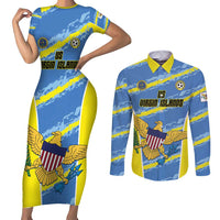 Custom US Virgin Islands Soccer Couples Matching Short Sleeve Bodycon Dress and Long Sleeve Button Shirt Team Dashing Eagles Come On