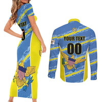 Custom US Virgin Islands Soccer Couples Matching Short Sleeve Bodycon Dress and Long Sleeve Button Shirt Team Dashing Eagles Come On