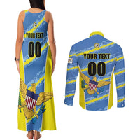 Custom US Virgin Islands Soccer Couples Matching Tank Maxi Dress and Long Sleeve Button Shirt Team Dashing Eagles Come On