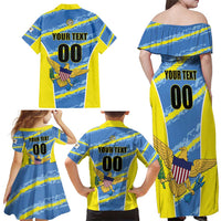 Custom US Virgin Islands Soccer Family Matching Off Shoulder Maxi Dress and Hawaiian Shirt Team Dashing Eagles Come On