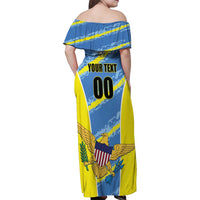 Custom US Virgin Islands Soccer Family Matching Off Shoulder Maxi Dress and Hawaiian Shirt Team Dashing Eagles Come On
