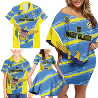 Custom US Virgin Islands Soccer Family Matching Off Shoulder Short Dress and Hawaiian Shirt Team Dashing Eagles Come On