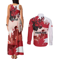 Personalised Canada Day 1867 Couples Matching Tank Maxi Dress and Long Sleeve Button Shirt Moose With Maple Leaves
