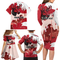 Personalised Canada Day 1867 Family Matching Long Sleeve Bodycon Dress and Hawaiian Shirt Moose With Maple Leaves