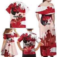 Personalised Canada Day 1867 Family Matching Off Shoulder Maxi Dress and Hawaiian Shirt Moose With Maple Leaves