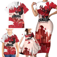 Personalised Canada Day 1867 Family Matching Short Sleeve Bodycon Dress and Hawaiian Shirt Moose With Maple Leaves
