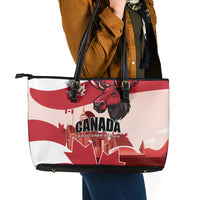 Canada Day 1867 Leather Tote Bag Moose With Maple Leaves